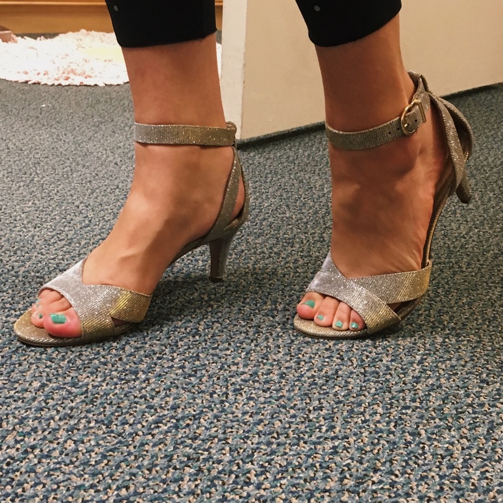 Kelly & Katie silver strapped heels
